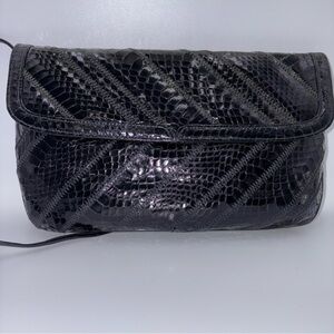 Vintage Varon Black Snakeskin Purse Shoulder Bag Diagonal Design